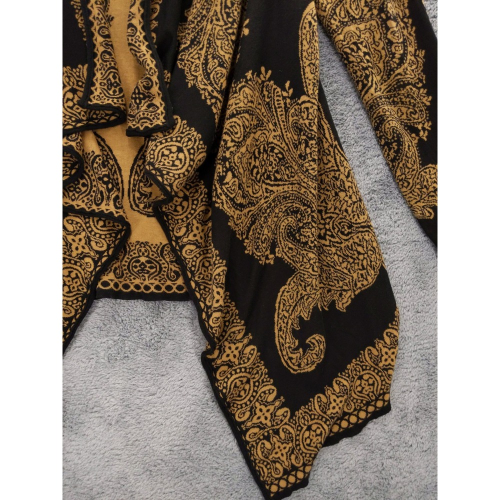 J Jill Cardigan Open Front Black Gold‎ Baroque Print Long Sleeve Cotton Sz S - Picture 3 of 7